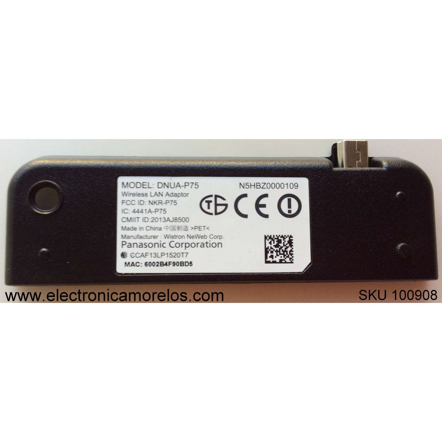 ADAPTADOR WIRELESS LAN PANASONIC / N5HBZ0000109 / NKR-P75 / MODELO TX-32AS500B / TX-55AS802B / TX47AS650B / TX-55AX630B / TX-47AS650 / TX55AS802B / TX-60AS802B / TX-50AS500B / TX55AS802B / TX-32CS510B / TX-48AS640 / TX-42AS600 / TX60AS802B